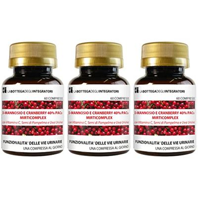D - Mannosio e Cranberry 40% PAC Mirti Complex con Semi di Pompelmo, Uva Ursina e Vitamina C | 180 compresse 1 al dì | Mirtillo Rosso ad Alto Dosaggio