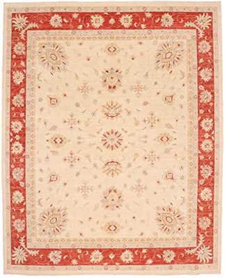 Rugs of London Traditional Afghan Handmade Garous Zeigler Rug, Wool, 308 x 247cm, Red Border Beige Ground, 300 x 240