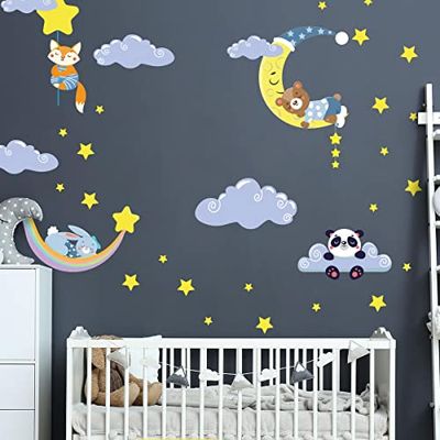 Muursticker kinderen - decoratie babykamer - muursticker kinderen - muursticker Scandinavisch - muursticker dieren in de hemel en wolken - H120 x L 180 cm