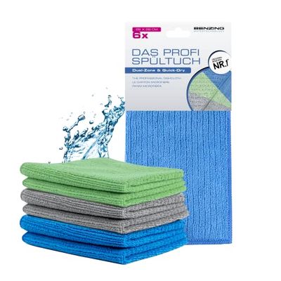 BENZING Lot de 6 torchons Professionnels en Microfibre Séchage Rapide Bleu Vert Gris