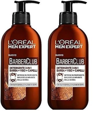 L'Oréal Paris Men Expert Barber Club, detergente 3 in 1 per barba, viso e capelli, senza sapone, deterge a fondo, 200 ml (confezione da 2)