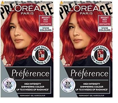 L'Oréal Paris Permanent Hair Colour, Long-Lasting Shine And Intense Colour, For Up To 8 Weeks, Preference Vivids (Colorista), Bright Red 8.624, X2 Pack