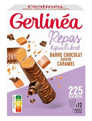 Gerlinéa - Barres Repas Chocolat Saveur Caramel - Substitut de Repas Complet et Rapide - Contient 12 barres (soit 6 repas) - 204974