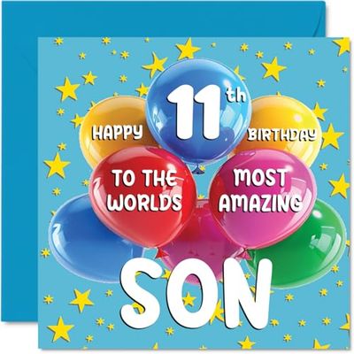 11th Son Birthday Card - World's Most Amazing Son - Happy 11th Birthday Card from Mum Dad, 145mm Age 11 Greeting Cards