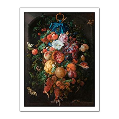 Artery8 De Heem Still Life Festoon Of Fruit And Flowers Artwork Framed Wall Art Print 18X24 Inch