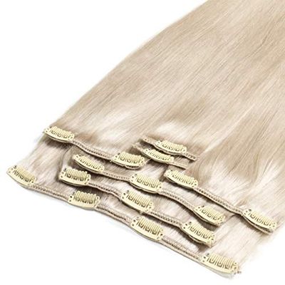 h2h Premium Clip-In Extensions Made of Remy Real Hair, 7 Pieces, 100 g Set, Straight, 40 cm, Colour Khaleesi Blonde