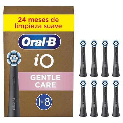 Oral-B Series iO Gentle Care Cabezales De Recambio Originales, Pack de 8 Recambios Negros Para Cepillos De Dientes Eléctricos Oral-B iO, Cepillado Suave, Apto Para Encías Sensibles