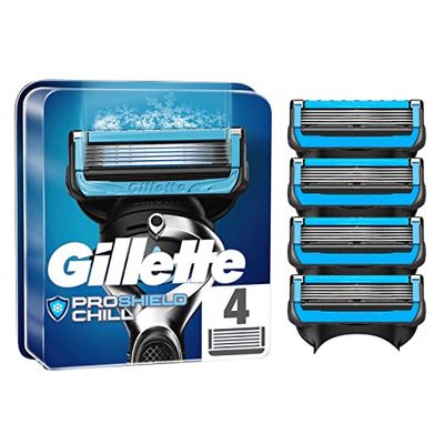 Gillette ProShield Chill Navulmesjes Voor Scheersysteem Voor Mannen, 4 Stuks, Met 5 Antifrictiemesjes Voor Een Langdurig Gladde Scheerbeurt