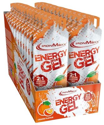 IronMaxx® Energy Gel – Orange 24x67ml | Avec 25 g de glucides et 200 mg de sodium par portion | Idéal lors d'un effort physique intense | Pratique pour emporter