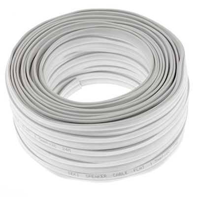 2 câbles Plats de 1,5 mm² pour Enceinte - Blanc - 25 m - CCA - Câble Audio - Enceintes