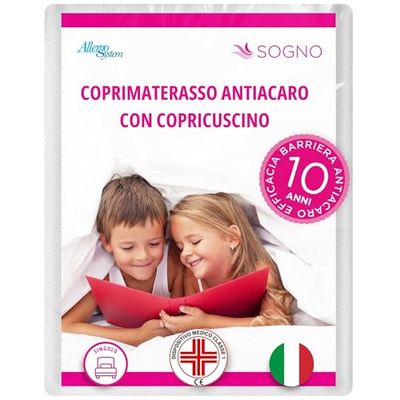 Allergosystem Set Coprimaterasso Antiacaro Singolo con Cerniera 70x140cm e Copriscuscino Culla/Lettino 40x60cm - Dispositivo Medico Antiacaro e Anallergico MADE IN ITALY - Linea Sogno