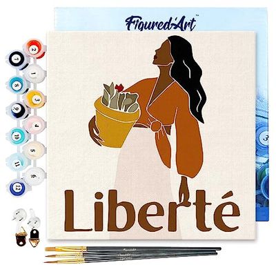 Figured'Art Mini Peinture par Numéro Adulte 20x20cm avec cadre Liberté - Petit Format Kit de Loisir Créatif DIY Numéro d'Art Complet