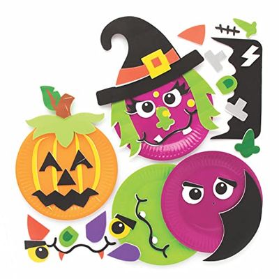 Baker Ross FE744 Halloween Craft Plate Kits - Pack of 4, Make Your Own Halloween Decorations for Kids, Halloween Arts and Crafts for Kids to Personalise,16 centimeters