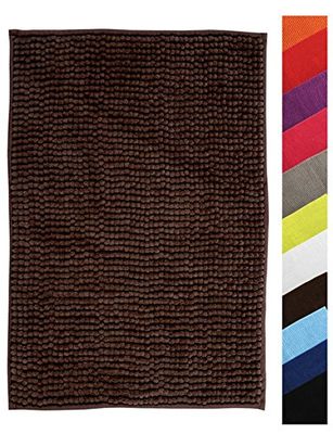 MSV Tapis de Bain Tapis de Douche „Chenille“ Poils Longs Microfibres Moelleux Anti-dérapant 40x60 cm Marron