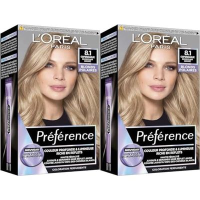 L'Oréal Paris Préférence Blond Polaire Coloration Permanente Cheveux, Nuance : Copenhague 8.1, Blond clair cendré (Lot de 2)
