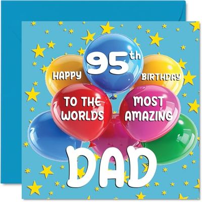 95th Dad Birthday Card - World's Most Amazing Dad - Happy 95th Birthday Card from Son Daughter, 145mm Age 95 Greeting Cards for Father Papa