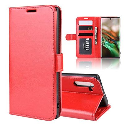 Carcasa de telefono Funda de Cuero con Solapa Horizontal R64 Texture Single Fold for Galaxy Note 10, con Soporte y Ranuras for Tarjetas y Billetera (Negro) (Color : Rojo)