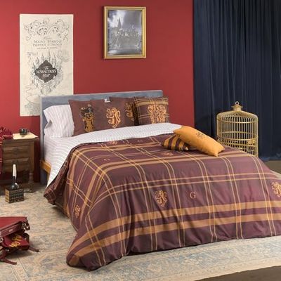 BELUM | Funda nórdica Harry Potter, Funda nórdica con Botones 100% algodón Modelo Gryffindor Cuadro para Cama de 105 (180x220 cm)