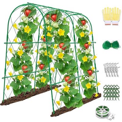 Treillis de Concombre pour Plate-Bande surélevée, 122 x 122 cm, Treillis d'arche en métal pour Plantes grimpantes à l'extérieur, Treillis de Jardin avec Filet de Treillis pour légumes, Fruits, Fleurs