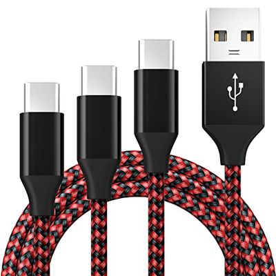 BIBTIM Cable Cargador USB C 1M 2M 3M, 3-Pack USB C 2.0 Rápida 3A Tejido USB A a USB C 480 Mbps Transferencia de Datos Compatible con Samsung Galaxy Sony Xperia Huawei Pixel HTC