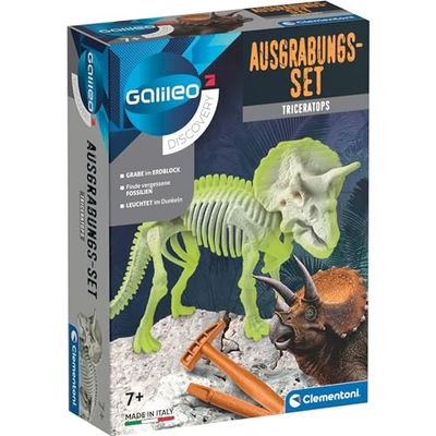 Clementoni 59273 Galileo Discovery – utgrävningsset Triceratops, spännande leksak för barn, grävning av dinosauriefossiler, för små forskare från 7 år