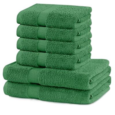 DecoKing Lot de 6 Serviettes en Coton de qualité 525 g/m² - 4 Serviettes de Toilette de 50 x 100 cm et 2 Serviettes de Bain 70 x 140 cm - Vert - Absorbant - Marina