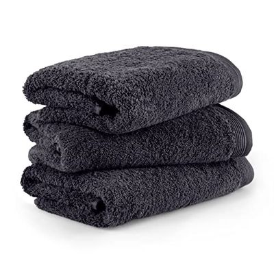 MÖVE Superwuschel handduksset, 3 handdukar 50 x 100 cm tillverkad i Tyskland, 100% bomull, mörkgrå