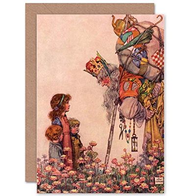 Wee Blue Coo TRAVELING KING MEETS CHILDREN HEATH ROBINSON ART GREETINGS CARD