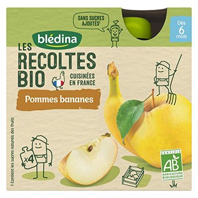 Blédina Les Récoltes Bio 24 gourdes Pommes/Bananes Desserts Mixtes (Pack de 6x4 gourdes)
