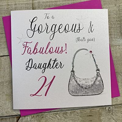 witte katoenen kaarten Om Een Prachtige & Fabulous Dochter 21 (Dat ben jij) Handgemaakte 21e Verjaardag Card Code n18-d21
