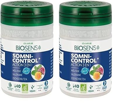 Biosens - Gélule végétale Somni Control® - Action 3 en 1 - Mélisse, Valériane et Eschscholtzia - Certifié Bio AB Vegan - Fabriqué en France - Programme de 10 jours - 40 gélules (Lot de 2)