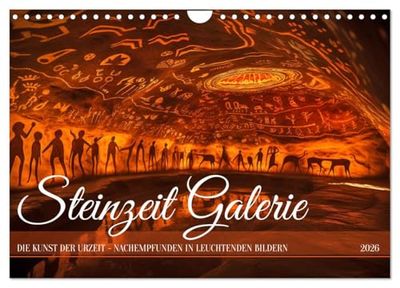 Steinzeit Galerie (Wandkalender 2026 DIN A4 quer), CALVENDO Monatskalender: Inspiriert von den Höhlen von Lascaux - die Kunst alter Kulturen