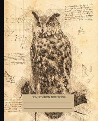Vintage owl composition notebook: 140 ruled pages (70 sheets), 7.5 * 9.25 inches wide pages
