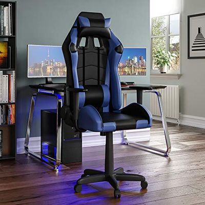 Vida Designs Racing Nitro Gaming Computer Stoel, Blauw & Zwart, Office Executive Verstelbare Draaibare Faux-Leer