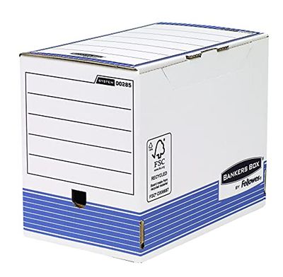 Bankers Box 11310 - Caja de archivo definitivo automático, A4+, Lomo 150 mm, 10 unidades, color blanco y azul