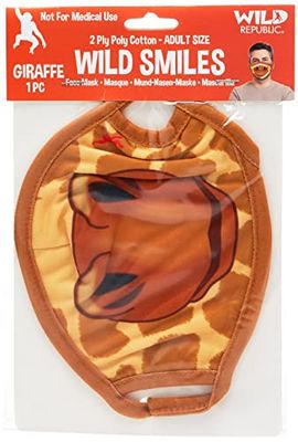 Wild Republic Wild Smiles masker voor volwassenen, kan op een masker voor medisch gebruik, herbruikbaar, wasbaar, bedekt mond en neus, met giraffen motief 25823