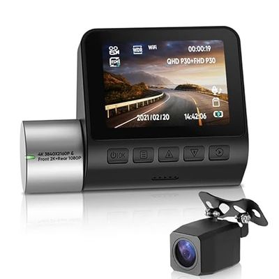 Cámara Delantera y Trasera con Módulo WiFi, Altavoz y Micrófono Incorporados, Lente Gran Angular de 170 Grados, Grabación Automática al Iniciar, Grabación en Bucle, Sensor G, videoCAR-D400