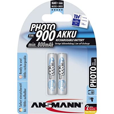 Ansmann 5030512 - MaxE Photo, potente pilha previamente carregada, auto-descarga reduzida (900 mAh, micro AAA, 2 unidades)