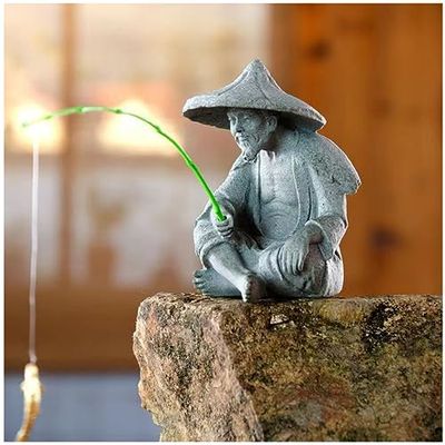 livelyfish Mini fiskare staty gammal man statyer älva trädgård statyett sandsten ornament asiatisk japansk zen dekoration för akvarium akvarium akvarium kruka dekor, C