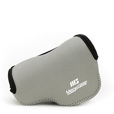 MegaGear MG1076 ultralekkie etui neoprenowe z karabińczykiem do aparatu Panasonic Lumix DC-GX850/DC-GF9/DC-GX800/DMC-GF8/DMC-GF7 - szary