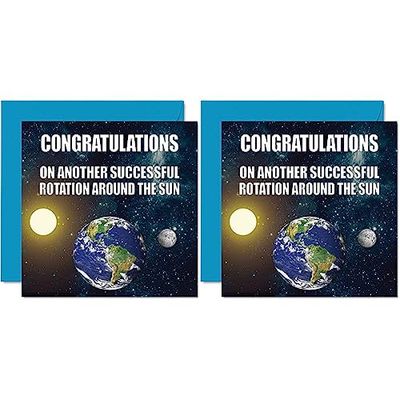 Funny Birthday Cards for Men Women-Earth Rotation-Banter Happy Birthday Cards for Brother Sister Son Daughter Mum Dad Nan Grandad,145mmx145mm Humour Greeting Cards 18th 21st 30th 40th Bday,Pack of 2