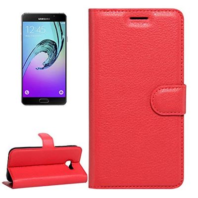 Carcasa de telefono for Galaxy A5 (2017) / A520 Litchi Texture Horizontal Flip Funda de Cuero con Hebilla magnética y Soporte, Ranuras for Tarjetas y Billetera (Negro) (Color : Rojo)