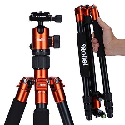 Rollei C5I | Arancione | Treppiede fotografico leggero in Alu | Treppiede da viaggio con testa a sfera e borsa treppiede | Può essere usato Treppiede Macro, monopiede e mini treppiede | Arca Swiss