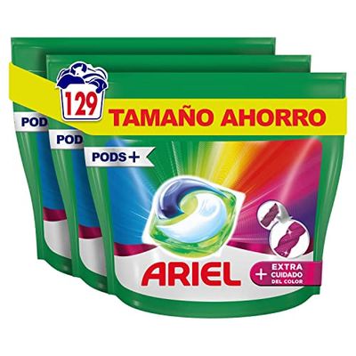 Ariel All-in-1 Pods Detergente Lavadora Líquido en Cápsulas/Pastillas 129 Lavados (3 x 43) Extra Cuidado del Color, Limpieza Profunda Inlcuso en Frío