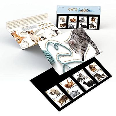 Official Royal Mail Cats Stamps in Affixed Presentation Pack from Royal Mail. Cat Lovers' Collectible Gift, Sky Blue