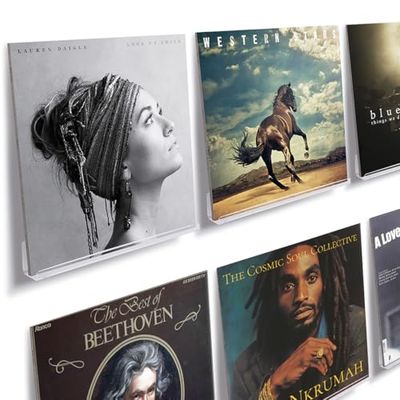 NIUBEE Clear Vinyl Record Shelf Wall Mount 6 Pack,Acrylic Album Record Holder Display Your Daily LP Listening in Office Home