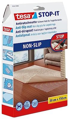 tesa® Stop-IT - Antiderrapante para tapetes - base antiderrapante para tapetes decorativos - adequado para pisos de madeira, parquet, mármore e pedra, 150 cm x 80 cm - bege