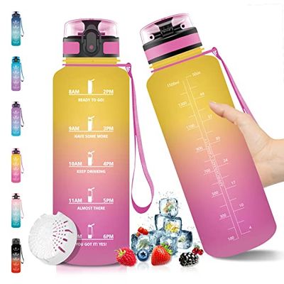 Vikaster Borraccia, 1500ML Durevole, Borraccia Motivazionale, Riutilizzabile, Bottiglia Acqua, A Prova di Perdita, Bottiglia Acqua per Scuola, Palestra, Ufficio, Campeggio, Sport