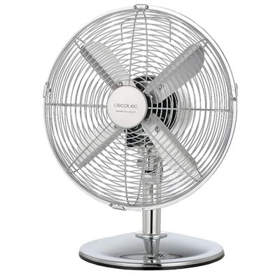 Cecotec Ventilateur de bureau EnergySilence 620 RetroDesk. 40 W, finition chromée, 12" de diamètre avec 4 pales, 3 vitesses, oscillation, hauteur réglable, sécurité maximale