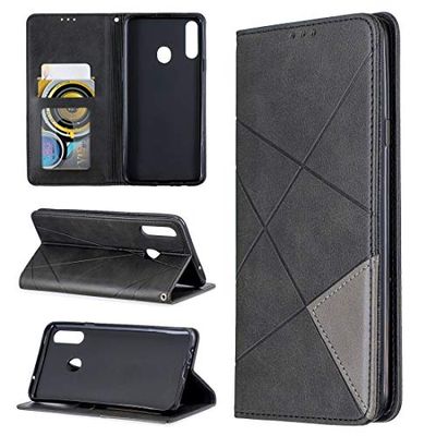 Carcasa de telefono Galaxy A20S for rombo Textura Horizontal Caso de Cuero magnético del tirón con el sostenedor y Ranuras for Tarjetas (Rojo) (Color : Negro)